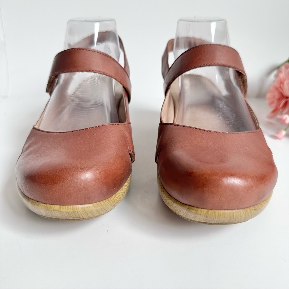 Alegria Tarah Cognac Leather Ankle Strap Wedge Shoes - Picture 5 of 16